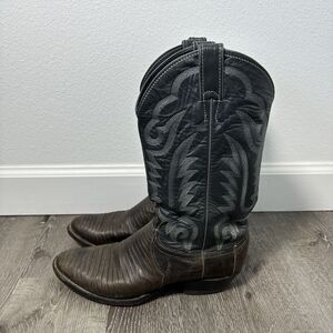 Vintage JUSTIN Leather Western Lizard Cowboy Boots Men's 9 1/2 D